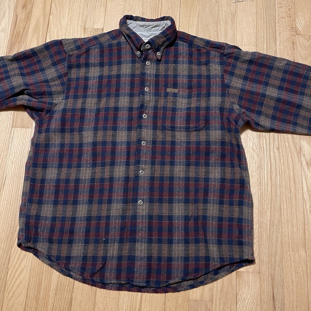 Vintage Woolrich Plaid Wool Shirt Jacket Red, Tan, Green Mens XL